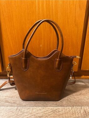 Classic Brown Faux Leather Shoulder Bag with Double Handles